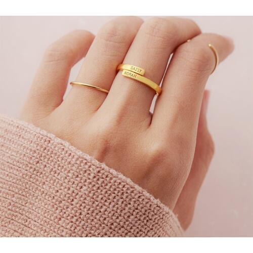 Engraved Two Name Rings For Women Men Lovers Wedding Jewelry Stainless Steel Adjustable Bague Custom Rings Personalized Gifts