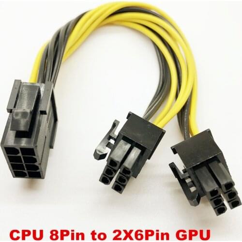 100Pcs CPU 8Pin Female To Dual 6Pin Male PCI-E Adapte 8pin to 2X6pin Graphics card Power Supply Cable Y - Splitter Adapter 18AWG