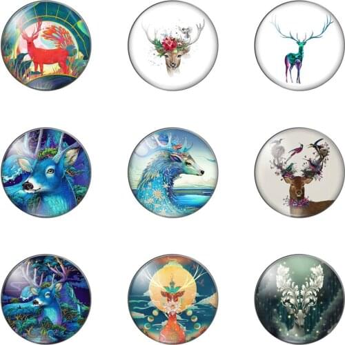 Beauty Cartoon Deer Animal Head Painting 12mm/20mm/25mm/30mm Round Photo Glass Cabochon Demo Flat Back Making Findings