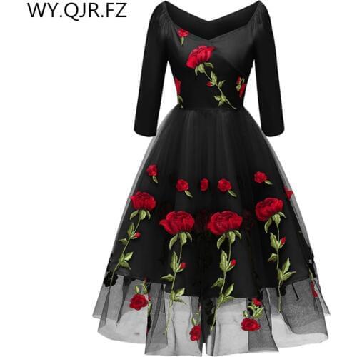 CD1657H#Lace Embroidery Pink and Black Short Bridesmaid Dresses wedding party dress gown prom wholesale fashion women' clothing