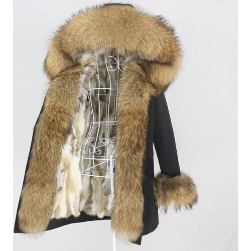 MENINA BONITA 2021 New Waterproof Winter Jacket Women Long Parka Real Rabbit Fur Coat Natural Raccoon Fur Collar Hood Streetwear
