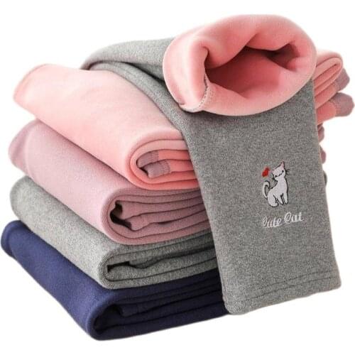Girls Leggings Autumn Winter Thicken Fleece Plus Velvet Childrens Pencil Pants Warm Girl Trousers Kids Long Pants for 2-8 Years