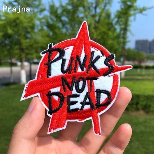 Prajna Punks Not Dead Patches Embroidery Patches For Clothing Iron On Patches On Clothes Stripe Badges Apparel Accessories DIY