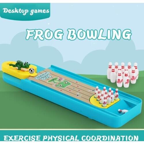 Mini Desktop Bowling Children Game Indoor And Outdoor Finger Catapult Frog Bowling Table Launch Pad Game Launcher Toy For Kids