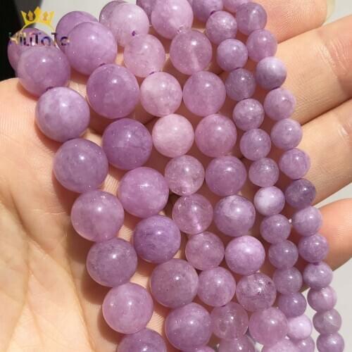 Natural Stone Purple Chalcedony Jades Loose Spacer Beads For Jewelry Making DIY Round Angelite Beads Bracelet 15'' 4 6 8 10 12mm