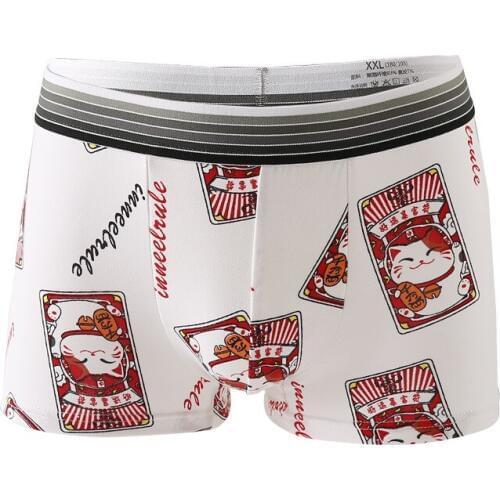 Cartoon Mens Underwear Lucky Cat Print Breathable Fashion Man Boxers U Pouch Seamless Male Underpants Soft Cueca Calzoncillos
