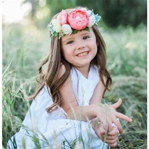 2021 New Baby Girls Hairband Childrens High-Elastic Nylon Artificial Flower Hairband All-Match Headwear Set 4 Colors Available