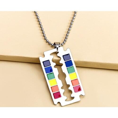 New Mens Necklaces Rainbow Dog Tag Pendant Gay LGBT Les Necklace Love Blade Beaded Chain Necklaces for Boy Jewelry