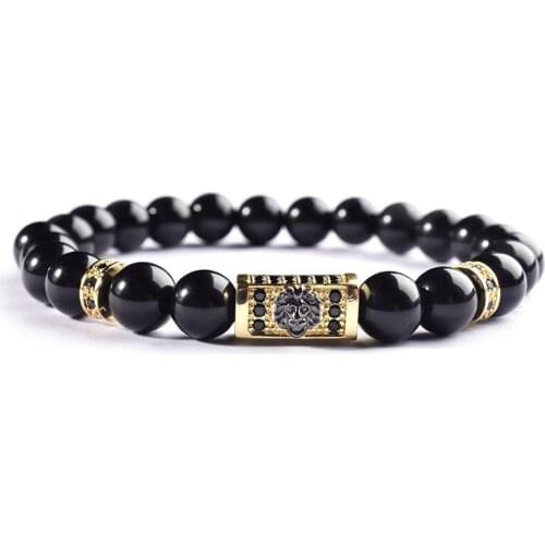 New Men Bracelet Natural Stone Beads Micro-inlaid Zircon Accessories Gold Lion Anchor Bracelets For Women and Men Jewelry Gifts