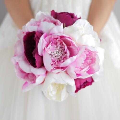 New Simple style, bridal pink bouquet, peony brooch pearl wedding bouquet Elegant ivory Rose wine wedding peonies bouquets decor