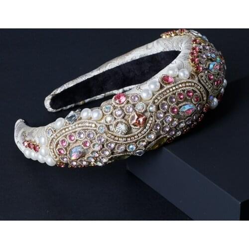 Baroque Headband Colorful Crystal Diamond Velvet Band Glitter Beaded Hair Hoops New Hair Accessories for Women