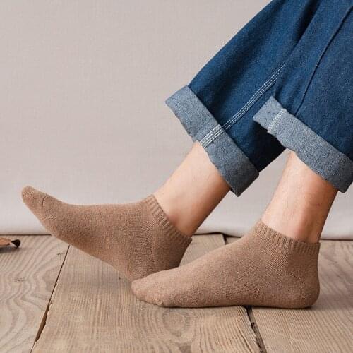 Autumn Fleece Thick Mens Socks Warm Socks Japanese Solid Color Sweat-Absorbent Towel Bottom Ankle Socks Casual Cotton Socks