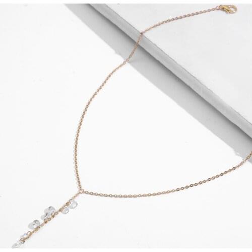 Bohemian Transparent Crystal Long Tassel Chain Necklace for Women Trendy Thin Chain Choker Necklace Collares Charm Jewelry