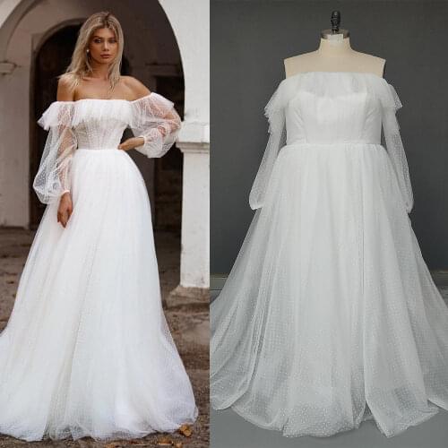 Boho Beach A Line Polka Dotted Wedding Party Dress Ceremony Off Shoulder 2021 Maxi Long Zipper Princess Bridal Gowns Custom Made