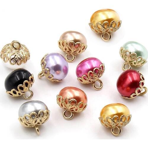 10Pcs Zinc Alloy Color Imitation Pearl Buttons Sewing Accessories Notions Metal Hollow Out Buttons Wedding Dress Clothing Decor