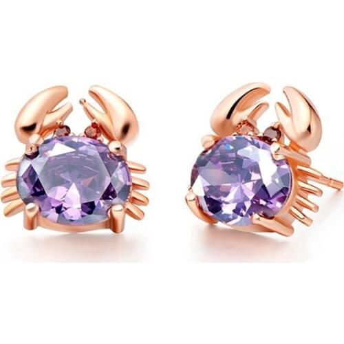 Red Purple Blue Crystal Stud Earrings Cute Animal Earrings For Women Girls Rose Gold Filled Fashion Jewelry Gift