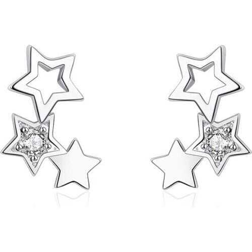 Crystal Zircon 925 Sterling Silver Stud Earring for Girl Birthday 3 Star Shape Best Jewelry Party Gifts oorbellen pendientes
