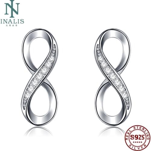 SILVERHOO 925 Silver Jewelry Stud Earrings For Women Shiny Exquisite Zircon Womens Earring Infinite Love friends Lovers Gift