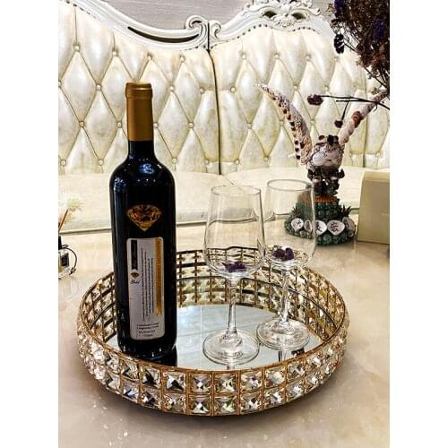 Nordic glass mirror red wine tray candy dessert snack collection plate home crystal fruit plate