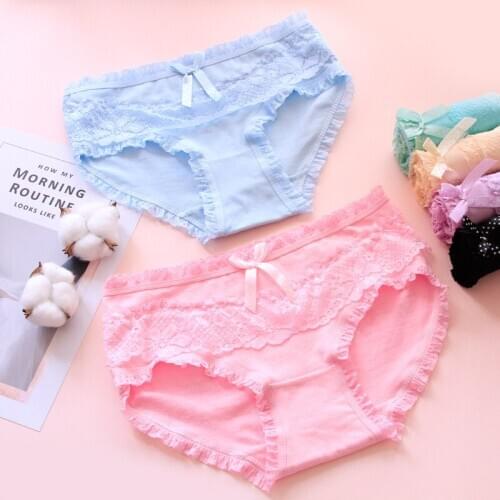 New arrived young girl underwear 6pc/bag lace bow cotton candy solid ladys briefs students girls panties pants wholesale
