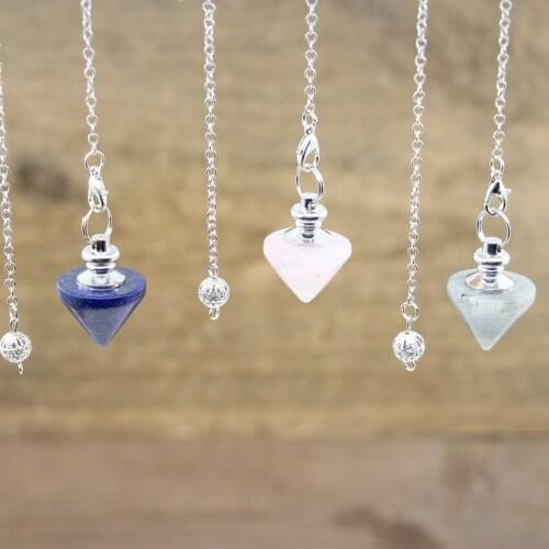 Reiki Healing Lapis Labradorite Cone Pendulum for Dowsing Spiritual Divination Wicca Crystal Quartz Pendule Chain Jewelry,QC6010