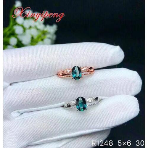 Xin yi peng 925 silver inlaid natural singular sapphire ring women ring Simple fashion