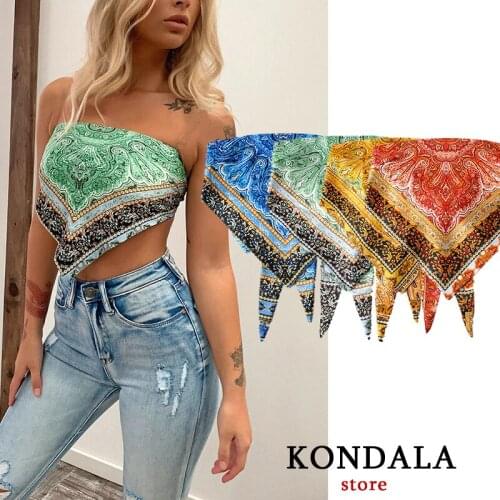 KONDALA Women Tank Geometric Bow Tank Top Sexy for Womens Bohemian Short Shoulder Backless Crop Tops