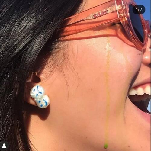 Japan Fashion Vintage Cute Childlike Baroque Pearl Clown Graffiti Earrings For Women Girls Party Jewelry Party Gifts