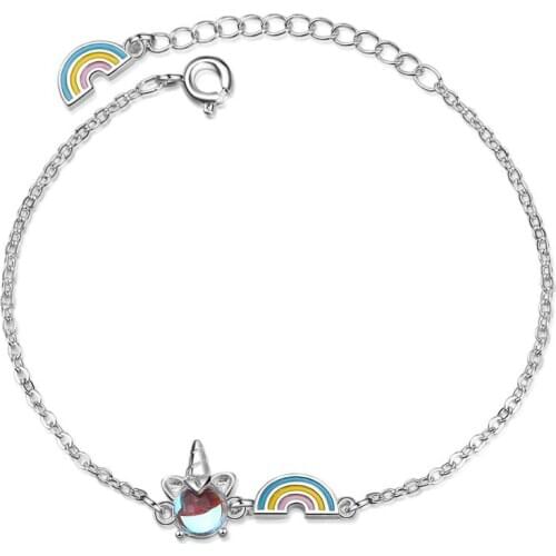 New Unicorn Rainbow Charm Bracelets & Bangles For Women Trend Fashion 925 Sterling Silver Party Gifts Jewelry Lengthen Chain