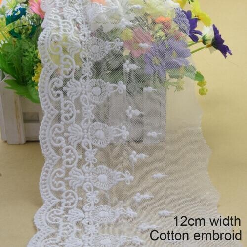 10yards 12cm white lace cotton embroidery lace french lace ribbon fabric guipure diy trims warp knitting sewing Accessories#3395