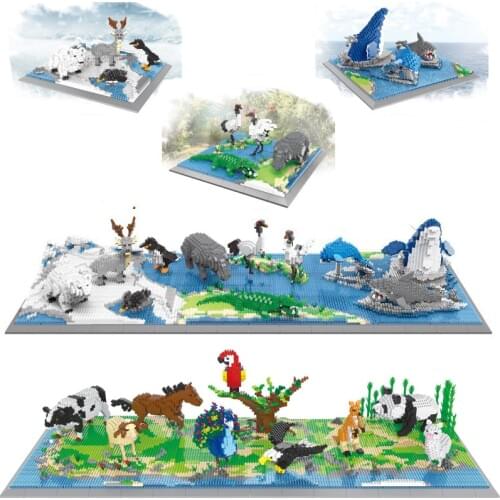 1860pcs+ 6In1 Animal Zoo Building Blocks Panda Kangaroo Polar Bear Penguin Aquarium Whale Dolphin Rhinoceros For Mini Bricks Toy