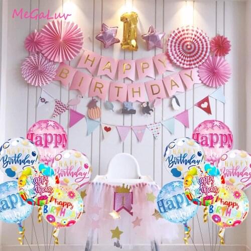 3pcs Happy Birthday Foil Balloon Stars Round Balloons Fruit Kids Party Decoration