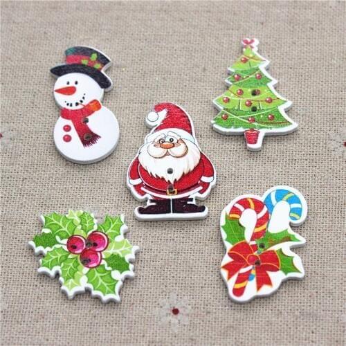 30pcs Mix Styles Christmas Wood Buttons For Clothing DIY Sewing Accessories Decorative Childrens Buttons