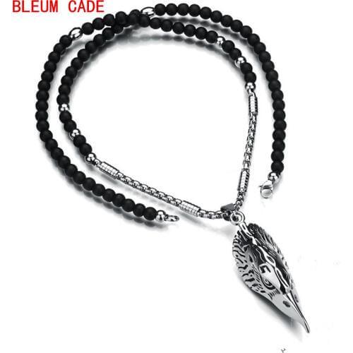 316L Stainless Steel Eagle Head Pendant Necklace Beads Chain Gothic Animal Head Lucky Jewelry for Men