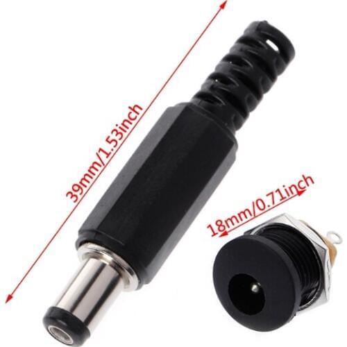 5 Pcs 5.5mm x 2.1mm Male DC Power Plug Connector+5 Pcs Screw Lock Female Panel Socket Mount Adapter