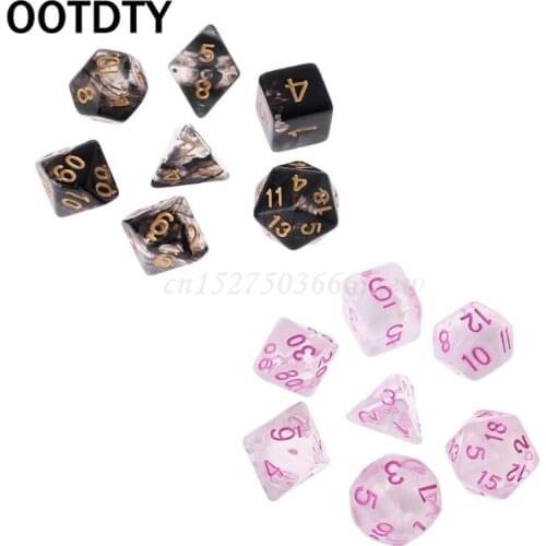 7 Pcs/Set New Game Dice Transparent Fashion Dices Multi-side Desktop Games Party Play Gifts Polyhedral Black/Pink