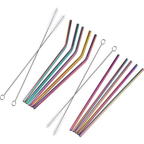 7PCS Premium Stainless Steel Metal Drinking Straw Reusable Straws Set With Cleaner Brushes