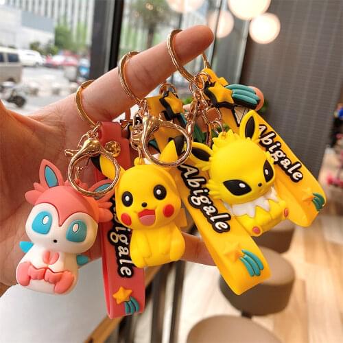Pokemon Keychain Cute Pikachu Action Figure Keyring PVC TOMY Cartoon Anime Mini Eevee Figure Model Dolls Kawaii Kids Toys Gift