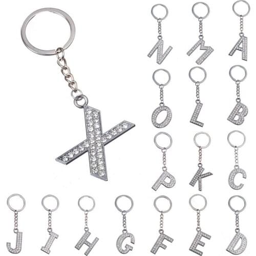 Alphabet Keyring Initial Letter Crystal Rhinestone Key Ring Chain Unisex Keychain 26 Letters