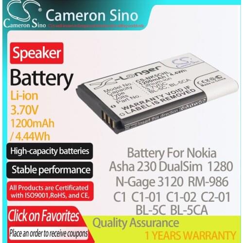 CameronSino Battery for Nokia Asha 230 DualSim RM-986 1280 N-Gage 3120 C1 C1-01 C1-02 fits Lark Bjorn BL-6SP Speaker Battery