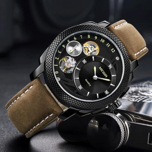 MEGIR Fashion Men Watch Top Brand Luxury Sport Quartz Wristwatches Leather Strap Army Military Watches Men Clock Erkek Kol Saati