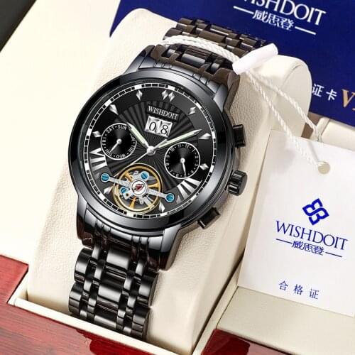 WISHDOIT Luxury Automatic Mechanical Mens Watch Fashion Business Watch Men Tourbillon Waterproof Mens Watch Relogio Masculino