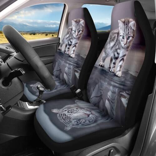 INSTANTARTS Cat Refraction Tiger 3D Funny Design Car Seat Covers for Women Car Interior Decor Set of 2 Car Seat Protector Covers
