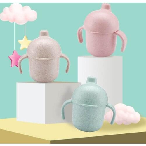 Baby Learn Drinking Cup Newborn Sippy Cups Non-slip Handle Leakproof Portable PP Wheat Fiber Solid Color Water Cup 240ML