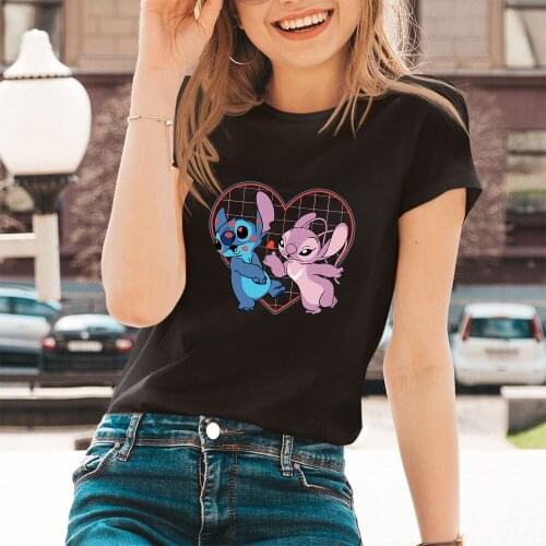 Harajuku T-shirts Summer New Products Women T Shirts Kawaii Lilo & Stitch Pattern Disney Cartoon Printing Loose Drop Ship Female