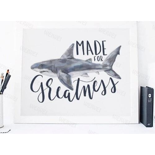 Canvas Wall Poster Print Nordic Picture Made for Greatness White Shark Painting Art Modular Nursery Kids Bedroom Home Decoration