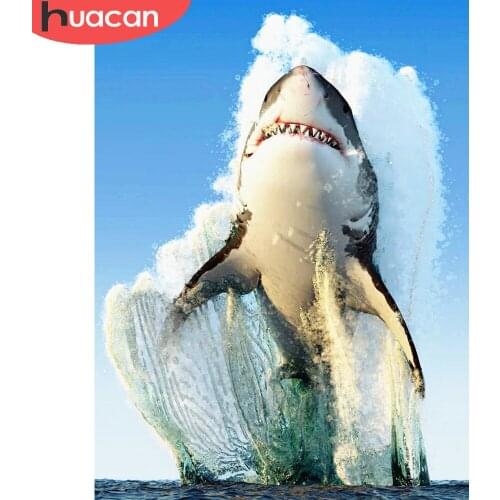 HUACAN Diamond Painting Animal Shark Full Drill Diamond Embroidery Mosaic Sea Wall Stickers Home Decor