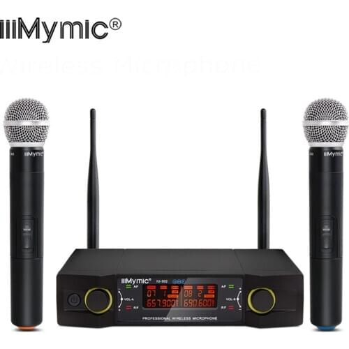 IU-302 UHF Dual Channel 2 Handheld Mic Transmitter Professional Karaoke UHF Wireless Microphone System with Display Screen