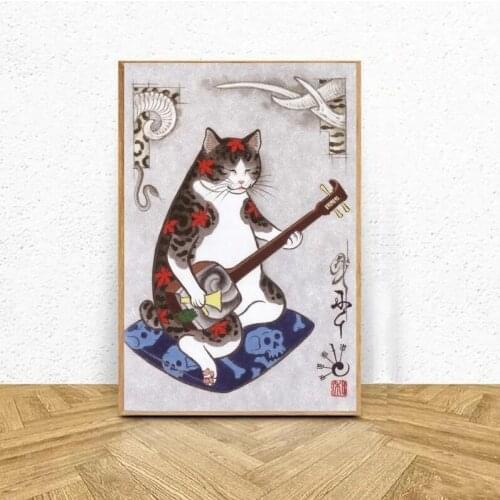 Canvas HD Prints Paintings Japanese Samurai Cat Tattoo Cat Wall Art Poster Modern Home Decor Modular Pictures For Living Room