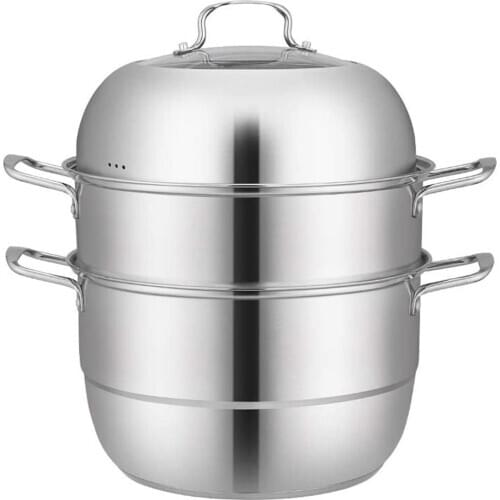 28cm Stainless Steel 3-Tier/Layer Steam cooker pot, Food cook Double Boilder Work with Gas Electric Induction Grill stove